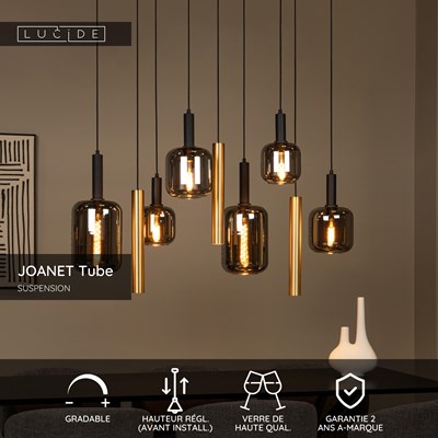 Lucide JOANET Tube - Suspension - 6xE27 - Laiton